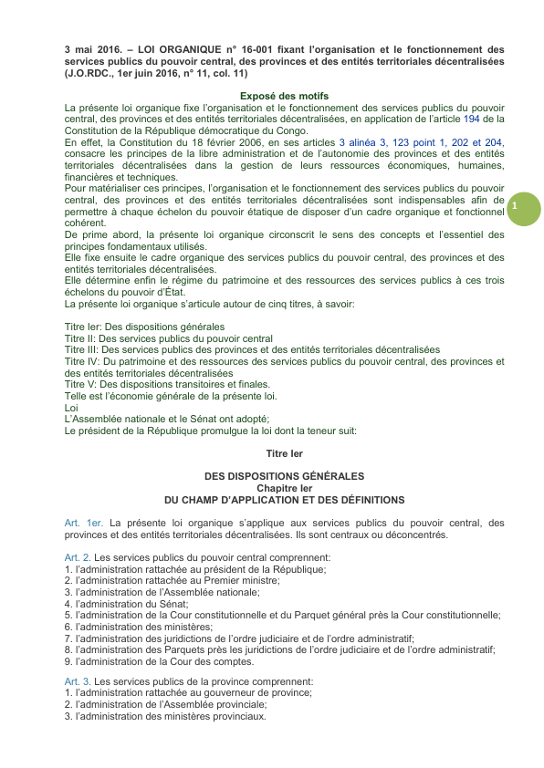 Loi organique n°16-001