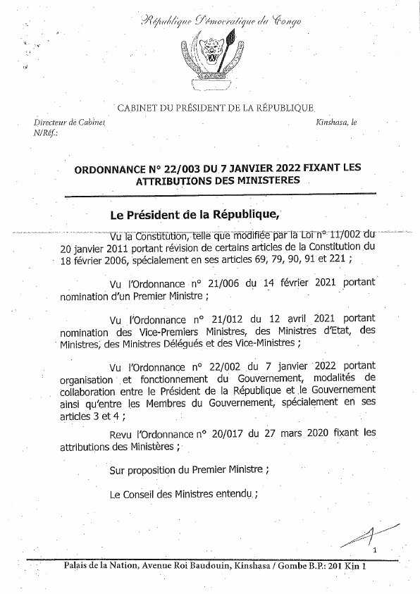 Attributions des ministères